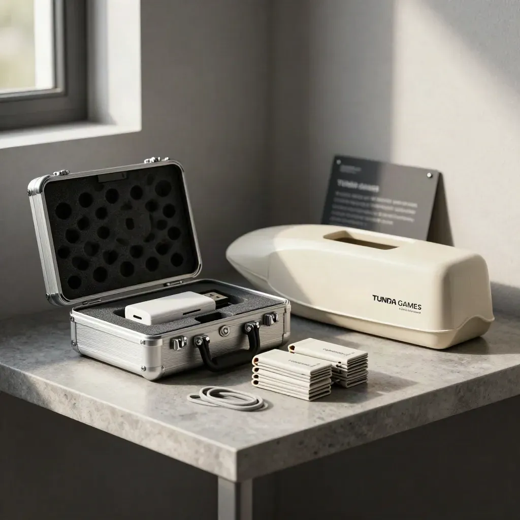 Launch-prep kit with a sealed USB drive, batteries, cable ties and mock retail shell.